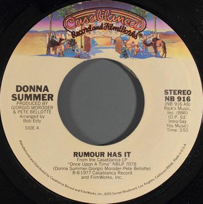 7inch Record DONNA SUMMER - Rumour Has It NB916 Casablanca 1977 US Dance & Electronica Used