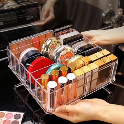 1pc Transparent Cosmetic Storage Box, Eye Shadow Color Palette and Lipstick Storage Box, Desktop Cosmetic Finishing Box