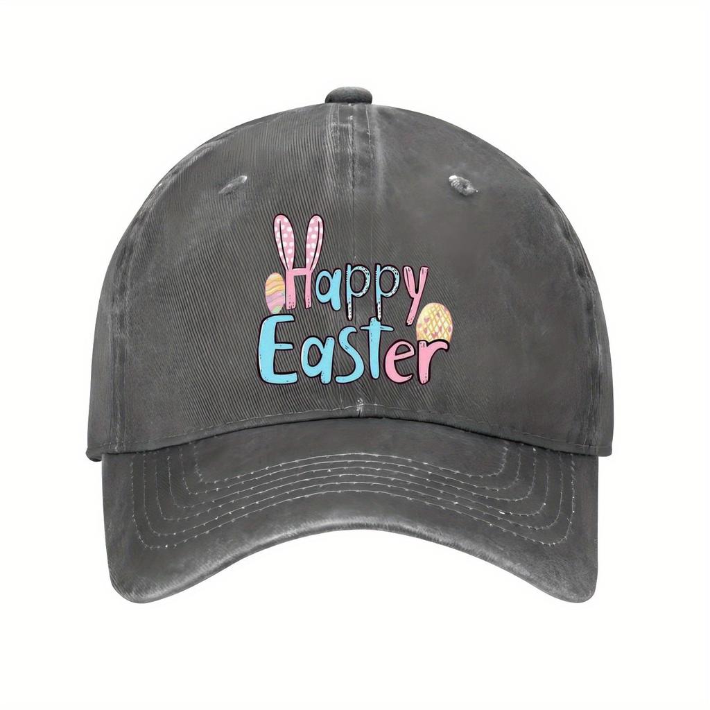 Happy Easter Graphic Baseball Cap Bunny Eggs Print Casual Polyester Sporty Outdoor Hat for Unisex