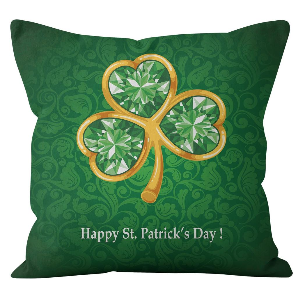 Home Cushion Cover St. Patrick's Day Pillowcase Four-leaf Clover Plaid Sofa Cushion Cover