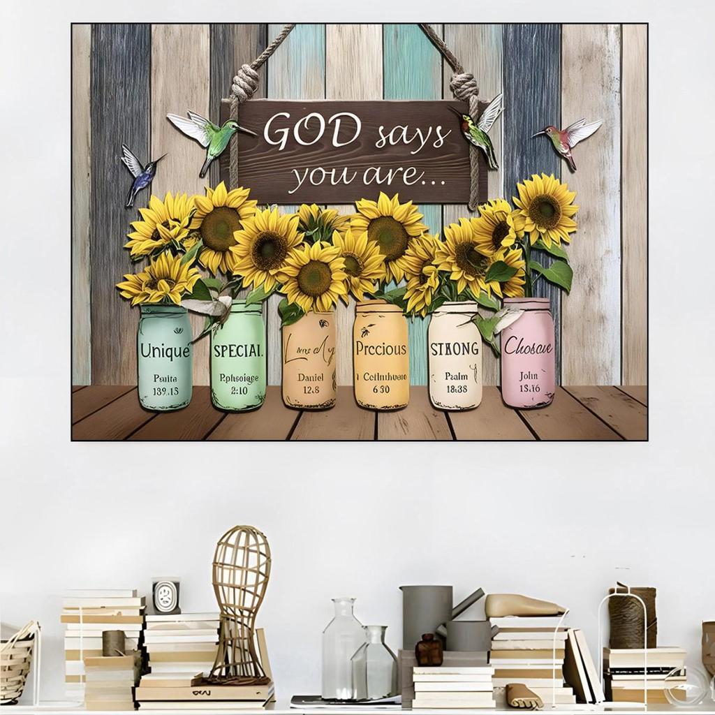 Retro Floral Wall Art: Daisy & Butterfly Canvas with Wooden Frame