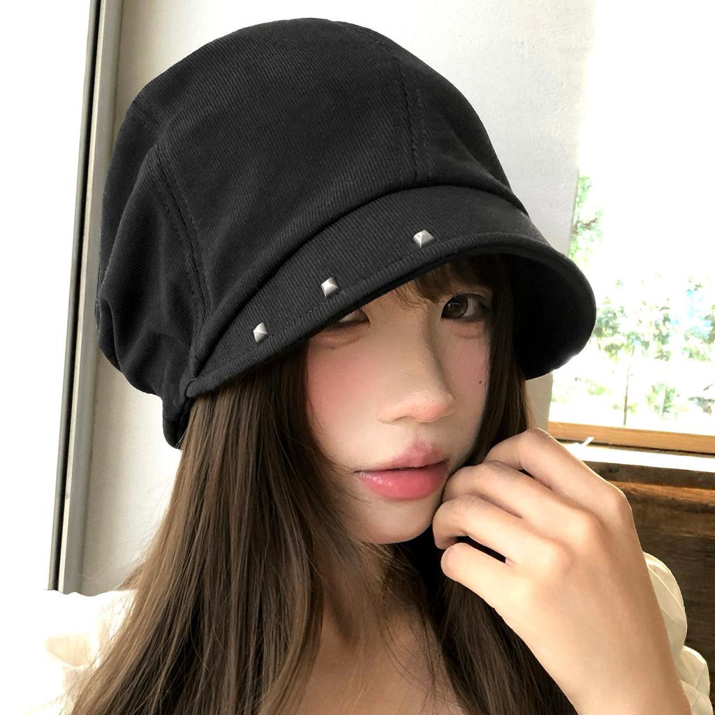 American retro rivet beret women's spring and summer new niche design sense versatile face newsboy hat