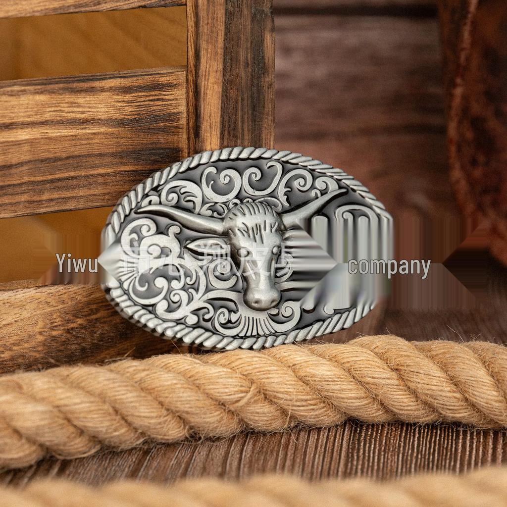 Retro Symmetrical Bull Head Embossed Unisex PU Leather Belt Buckle