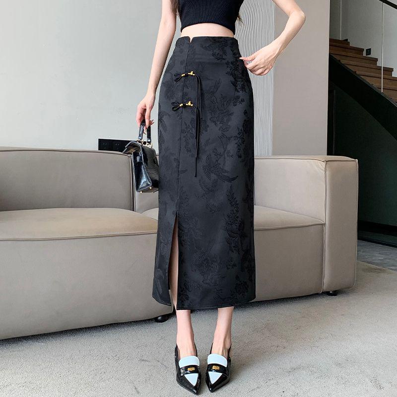 2025 Summer Women s High-Waisted A-Line Slit Midi Skirt XL (115-125 jin)