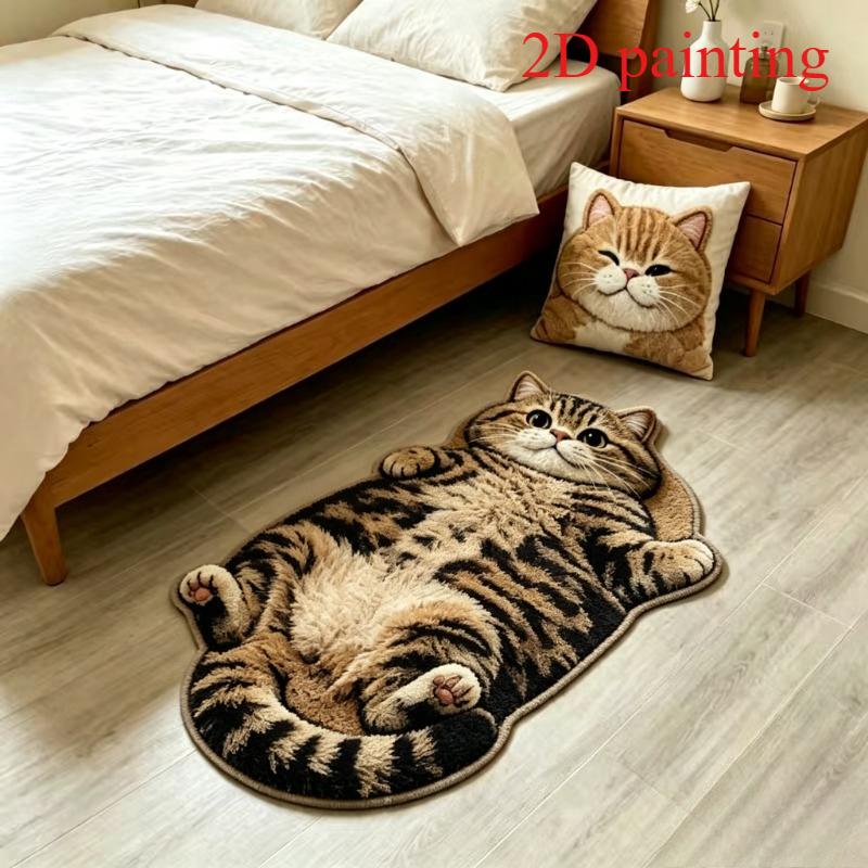 Schattige Slapende Kat Tapijten voor Woonkamer 2D Simulatie Kat Slaapkamer Decor Tapijt Pluizig Zacht Pluche Kleed Huis Verdikken Vloermat 50x100cm