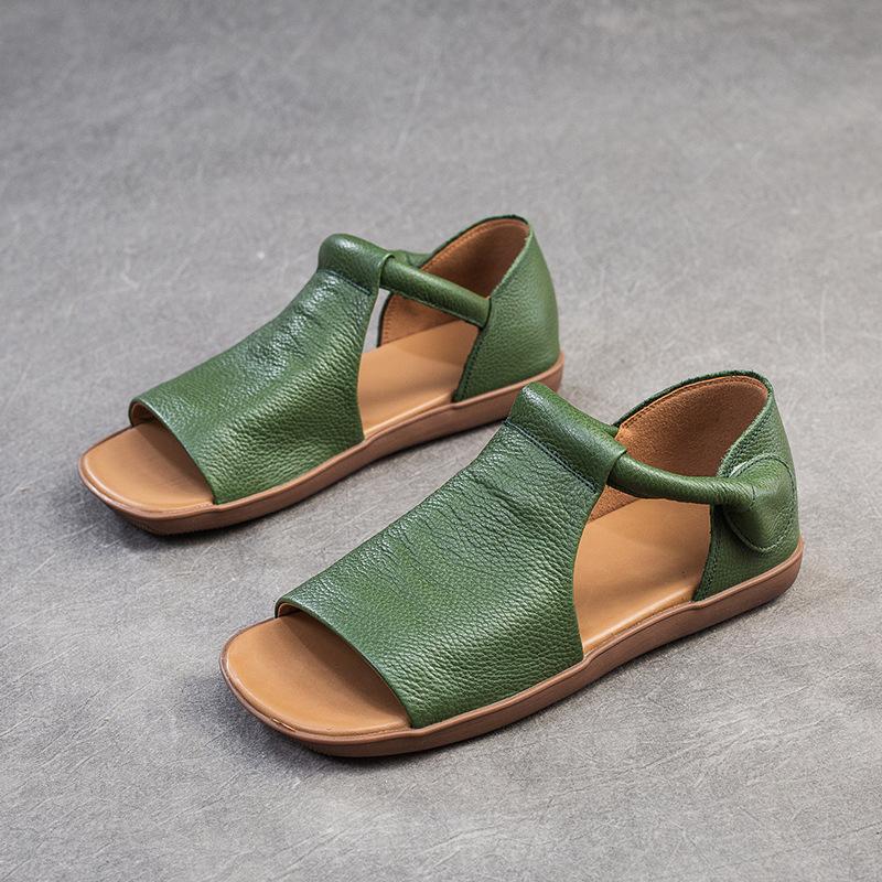 Retro soft leather design sense sandals women's summer 2025 lightweight flat bottom root open toe non-slip Roman sandals
