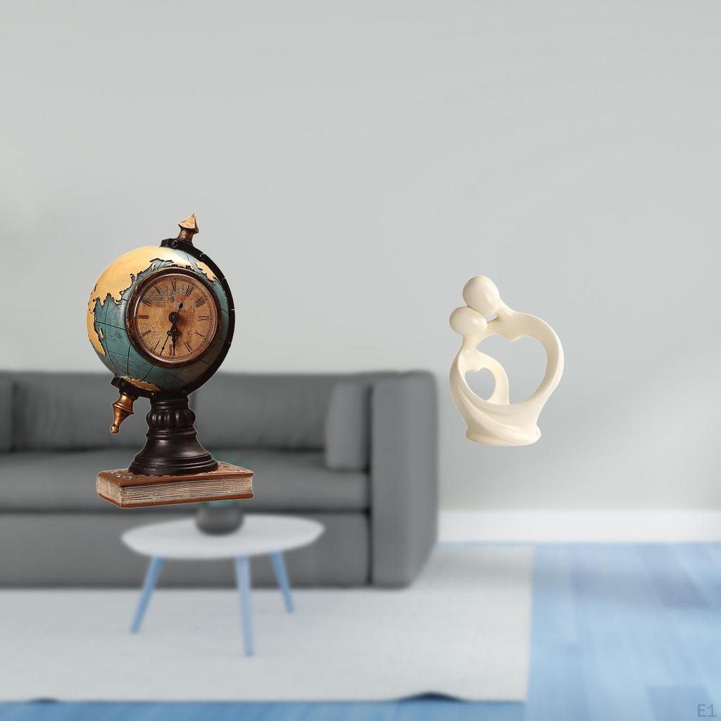 Modern Artistic Globe Lover Figurine Statue Table Clock Collectible Desk Ornament for Office Shelf