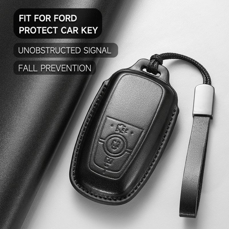Leather Car Key Cover Case Protection Shell Keychain For Ford Fiesta Focus Fusion Mustang F-150 Mondeo Ecosport Kuga Edge Escape