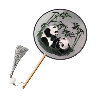 Creative Embroidered Silk Fan Cute Panda Chinese Style Embroidery Round Fan Double-sided Flower Pattern Hanfu Tuan Fan