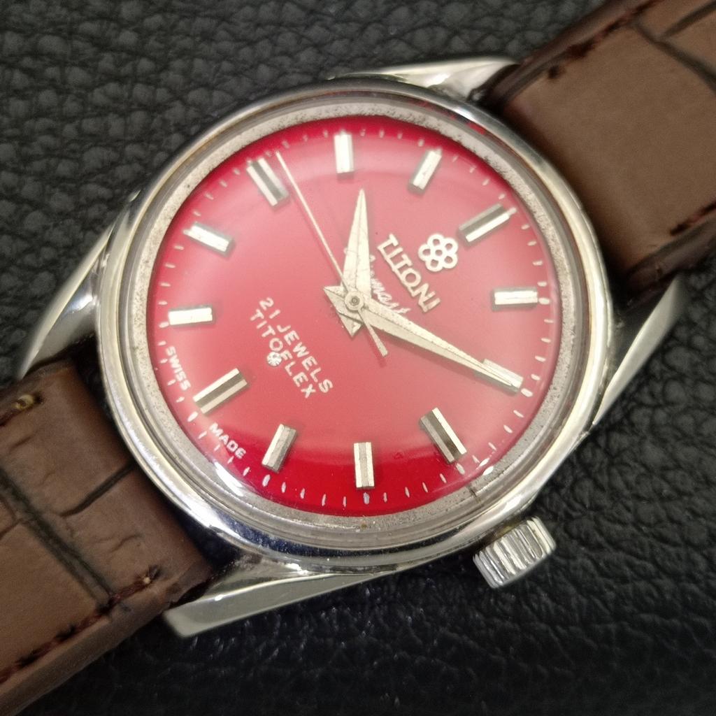 SWISS VINTAGE TITONI AIRMASTER TITOFLEX HAND-WINDING MENS RED WATCH a703213-1 R213a-a703213