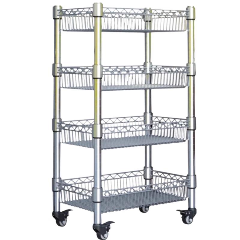 Adjustable 4-Tier Carbon Steel Kitchen Storage Rack with Baskets