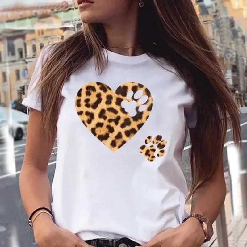 Women T-shirts Love Trend Style Dog Paw Cartoon Animal Pet Summer Graphic Print Female Stylish T Top Shirt Girl Tee T-Shirt