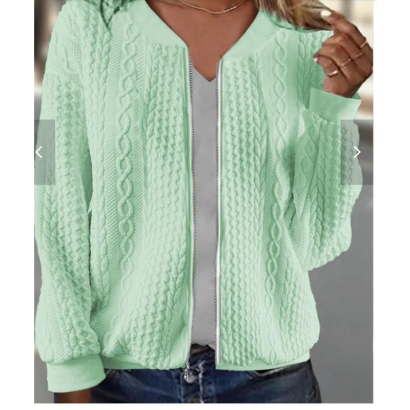 

Осень и зима Новая куртка-пилот на молнии Повседневная однотонная куртка с длинными рукавами Свитер Пальто Женская одежда XL зелёный