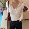 Jersey de Punto Casual de Encaje con Cuello en V para Mujer Otoño e Invierno Nuevo Jersey de Punto Ajustado para Mujer Tops Elegantes Sólidos Vintage Jerséis de Señora 25865