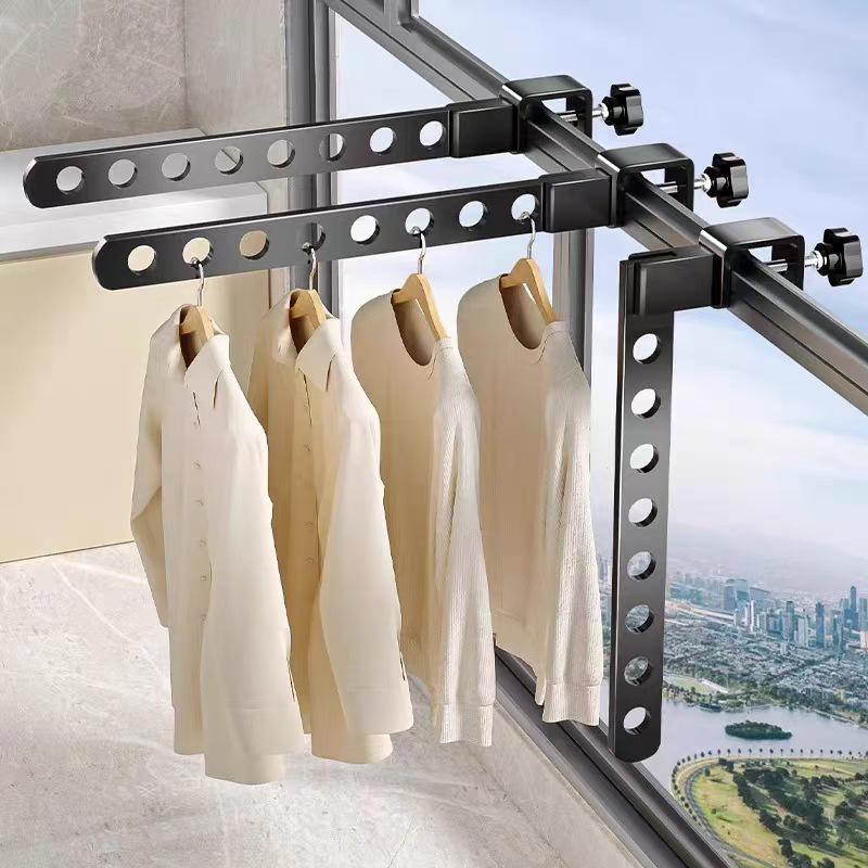 Invisible Balcony Folding Clothes Drying Rack - Anti-Theft, Outdoor & Window Guard Rail Drying Pole.