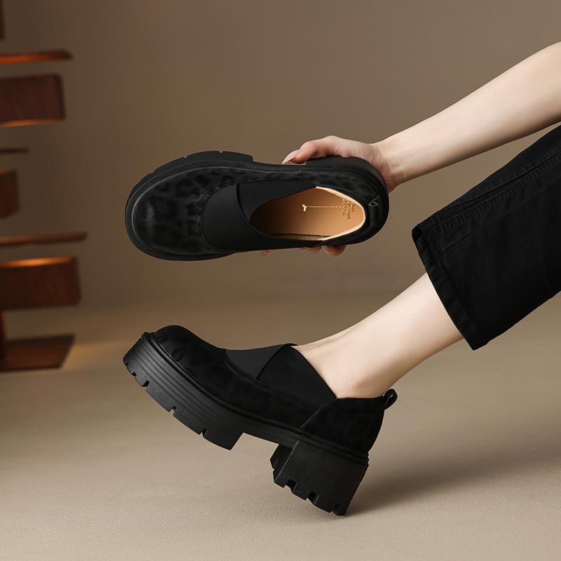 Deep Mouthed Le Fu Shoes Women's Single Shoes Spring and Autumn 2025 New Style Sponge Cake Thick Sole Round Toe Retro Casual Women's Single Shoes