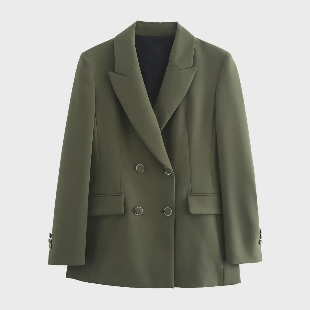 Women's Double-Breasted Shoulder Pad Suit Jacket and Trousers Set