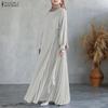 ZANZEA Muslim Casual Irregular Pleated Design Women Loose Long Sleeve Dress