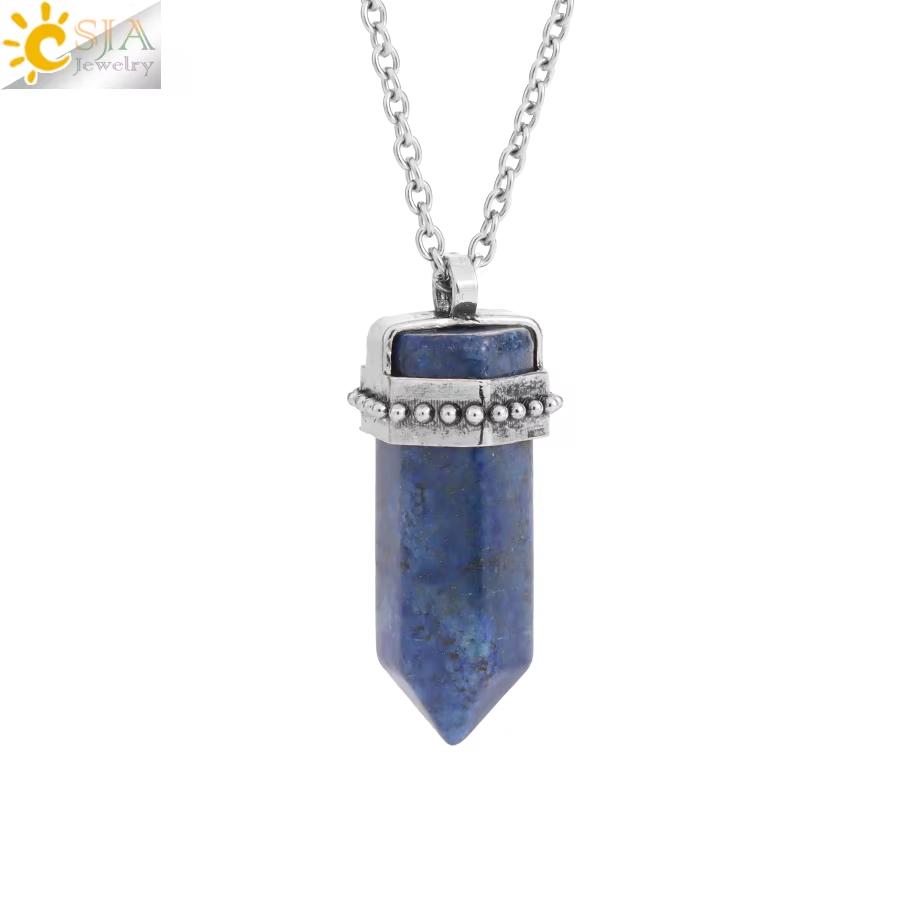 CSJA Tree of Life Crystals Necklace Pendant Water Drop Natural Stone Necklaces Wire Wrap Rose Amethysts Quartz Tiger Eye G953
