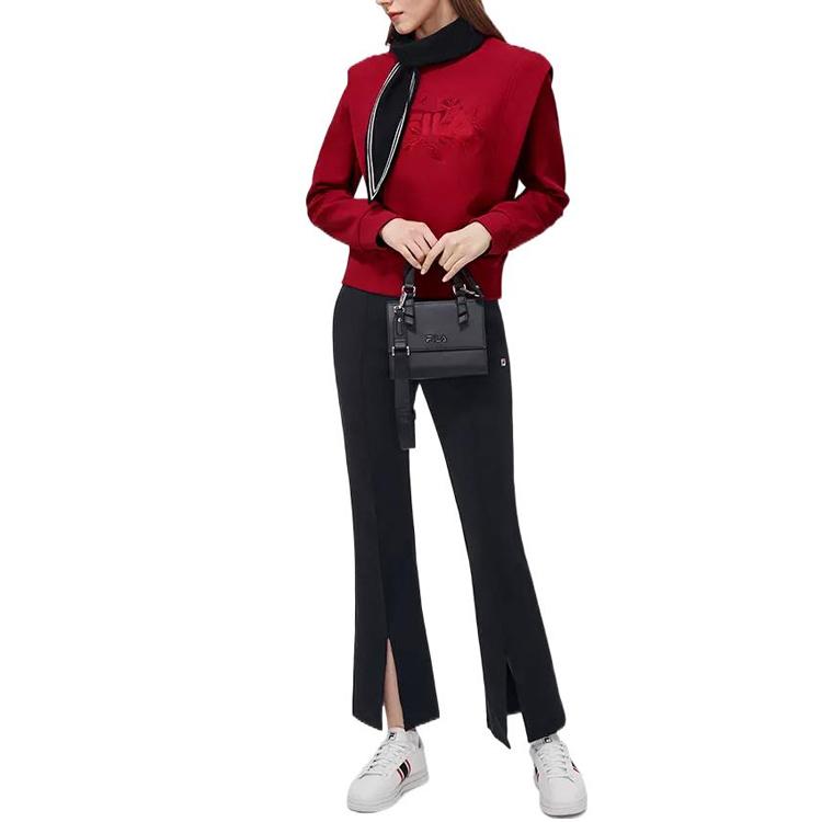 FILA Embroidered Logo Pattern Loose Pullover Sweatshirt Women tops Hot-Red F11W318204FRD