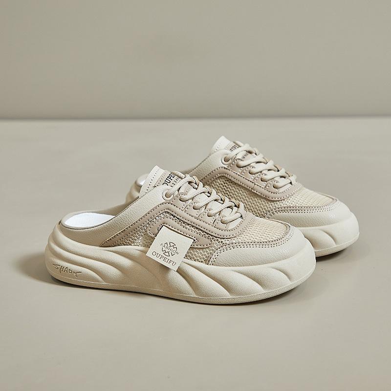 New Muffin Shoes Women's New INS Platform Casual Women's Shoes Mesh Breathable Half Slippers Board Shoes