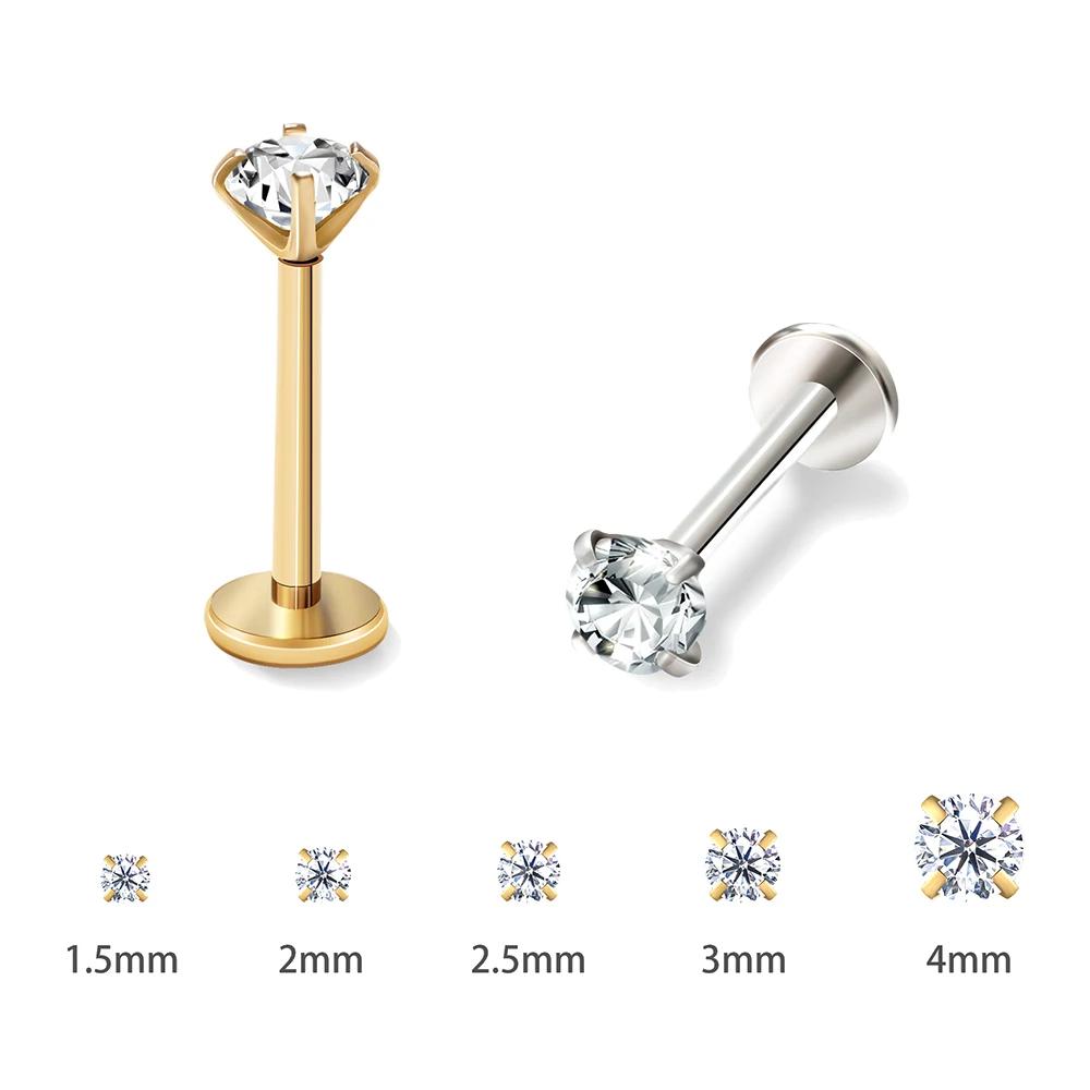 2/8PCS Stainless Steel Eearring Nose Stud Cartilage Piercing Jewelry Helix Tragus Lip Flat Back Tiny Earrings for Women 18G