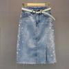 Jupe de mode d'été jupe en jean fendue en strass avec un design moulant
