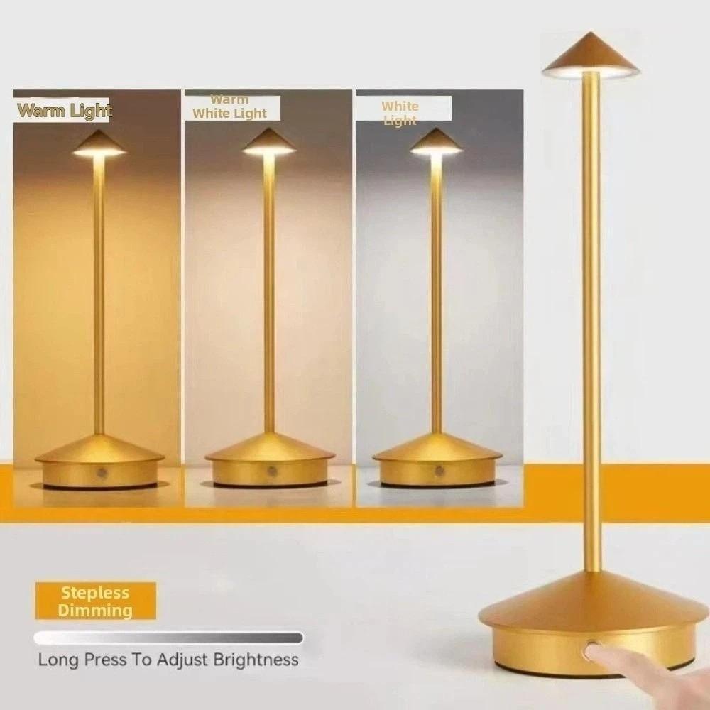 Cone Head Design LED Table Lamp 3 Color Lights Touch Control Bedside Ambient Light Dimming Portable Aluminum Reading Lamp