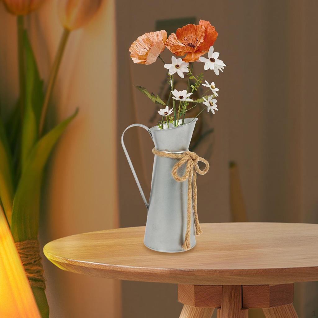 Iron Jug Vase Decorative Flower Retro Photo Prop Rustic Metal Planter Pot for Garden