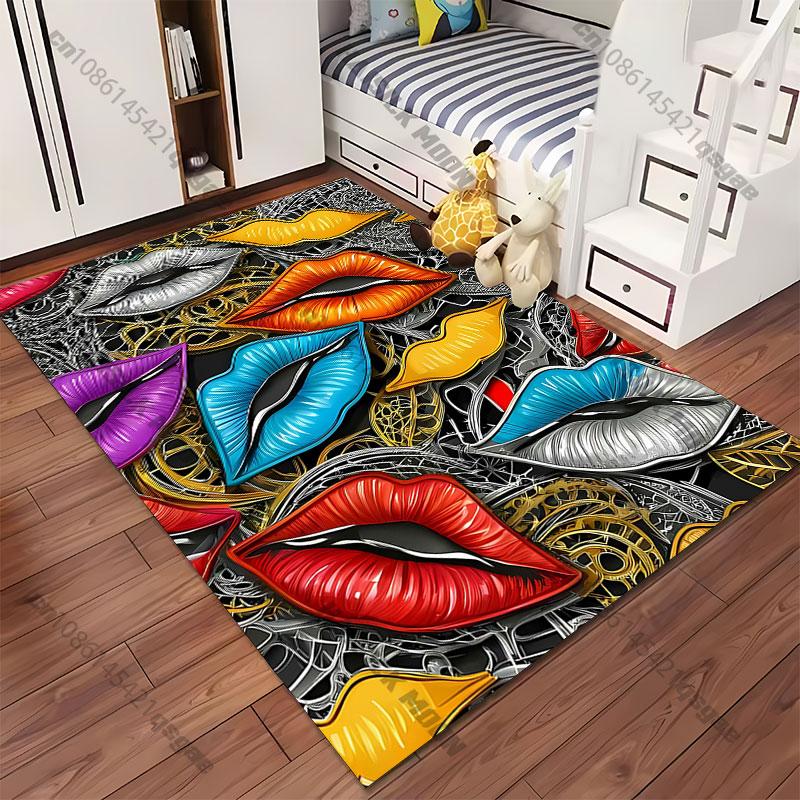 Colorful lips artistic collage carpet Yoga living room room decor children's crawling mat doormat area rug games mat