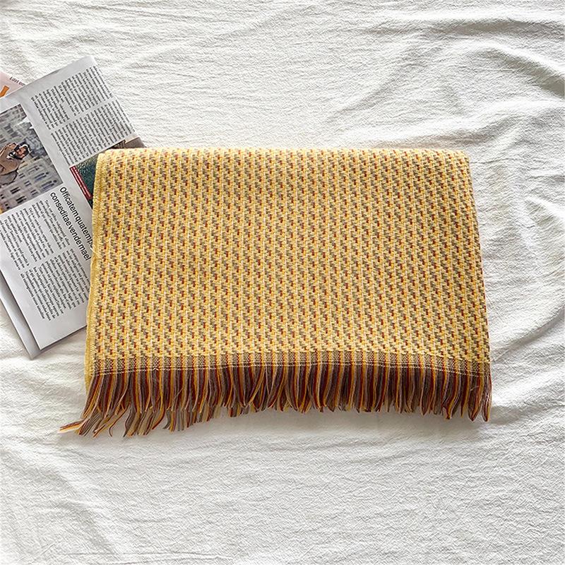 New Double-sided Diamond Plaid Scarf for Women in Winter European and American Imitation Cashmere Warm Tassel Shawl Thickened Cold Proof Scarf
