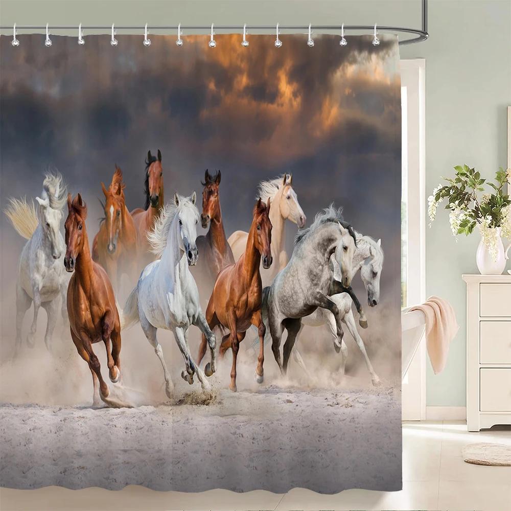 Hochwertige Duschvorhänge mit Pferdemuster, wasserdicht, 3D-bedruckt, Tier-Badezimmervorhang mit 12 Haken, Heimdekoration