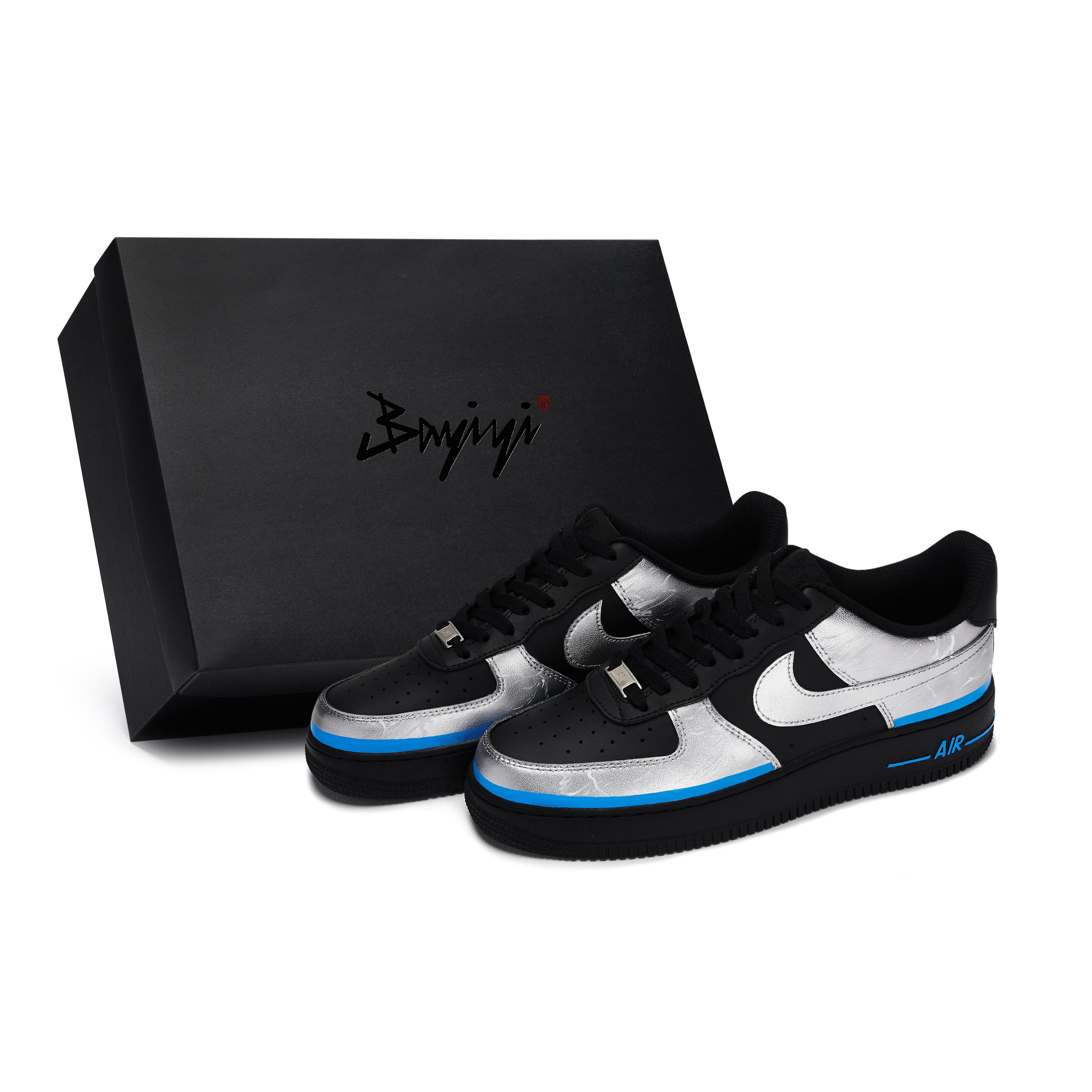 

Nike Air Force 1 Skateboard Shoes Unisex Low Top Black/Silver/Blue CW2288-001(Team80-S-BOX) 35.5
