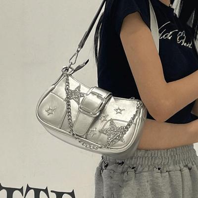 Women's Shoulder Bag Y2k Star Underarm Bag Mini Chain Hobo Motorcycle Bags Purses Punk Leather Handbags Street Daily Commute New