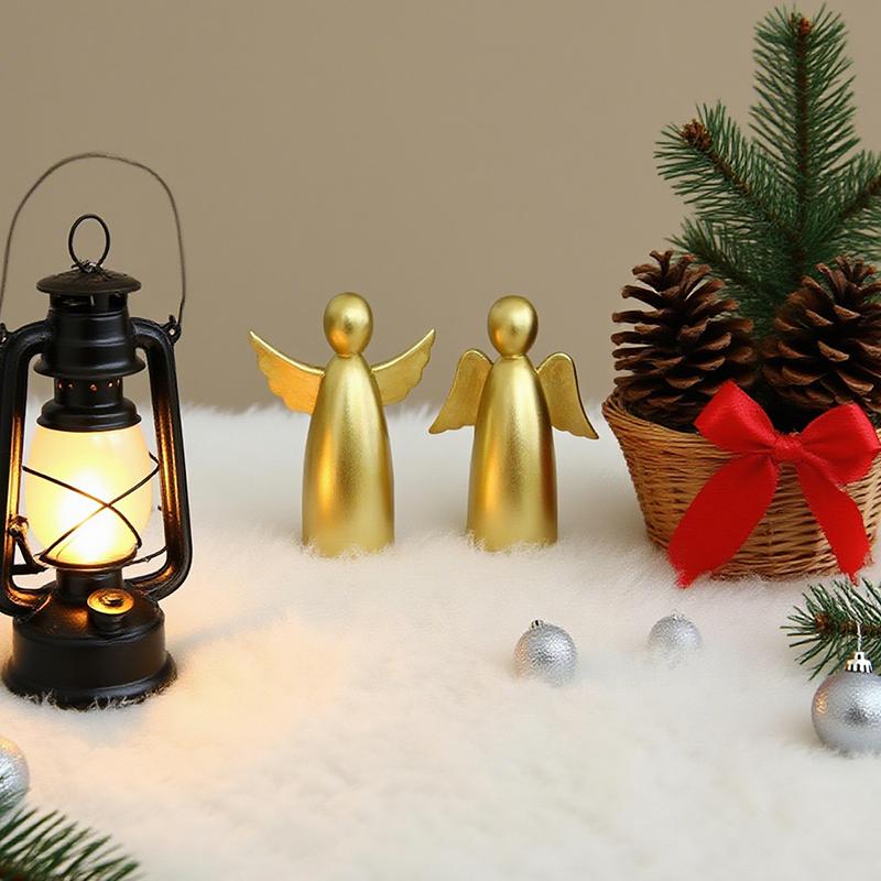 Christmas Angels Figurine Set Of 2, Gold Xmas Angels Decor, Christmas Decorations Small Angel Statues, Healing Angel Gifts