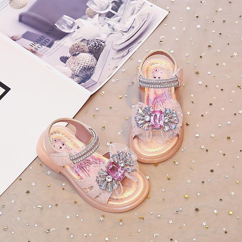 Kids' Crystal Open-Toe Sandals - 2026 Summer Collection; Non-Slip Soft Sole Princess Shoes for Middle and Older Children
