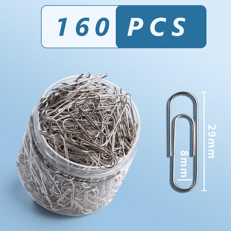 

160 шт. серебристых бумажных скрепок, канцелярские товары, большая скрепка для бумаги, закладка для файла, органайзер для скрепок, канцелярские товары, нержавеющая сталь
