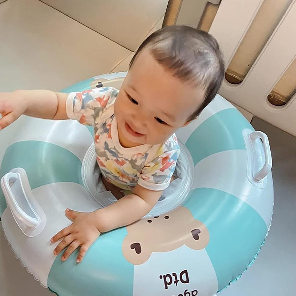 cddu Baby Float for Kids Float Seat with Foot Vintage Super Little Bear Water Swim Air Strong Years Gift Toddlers, Insert, Handle, Stripe, Cute,
