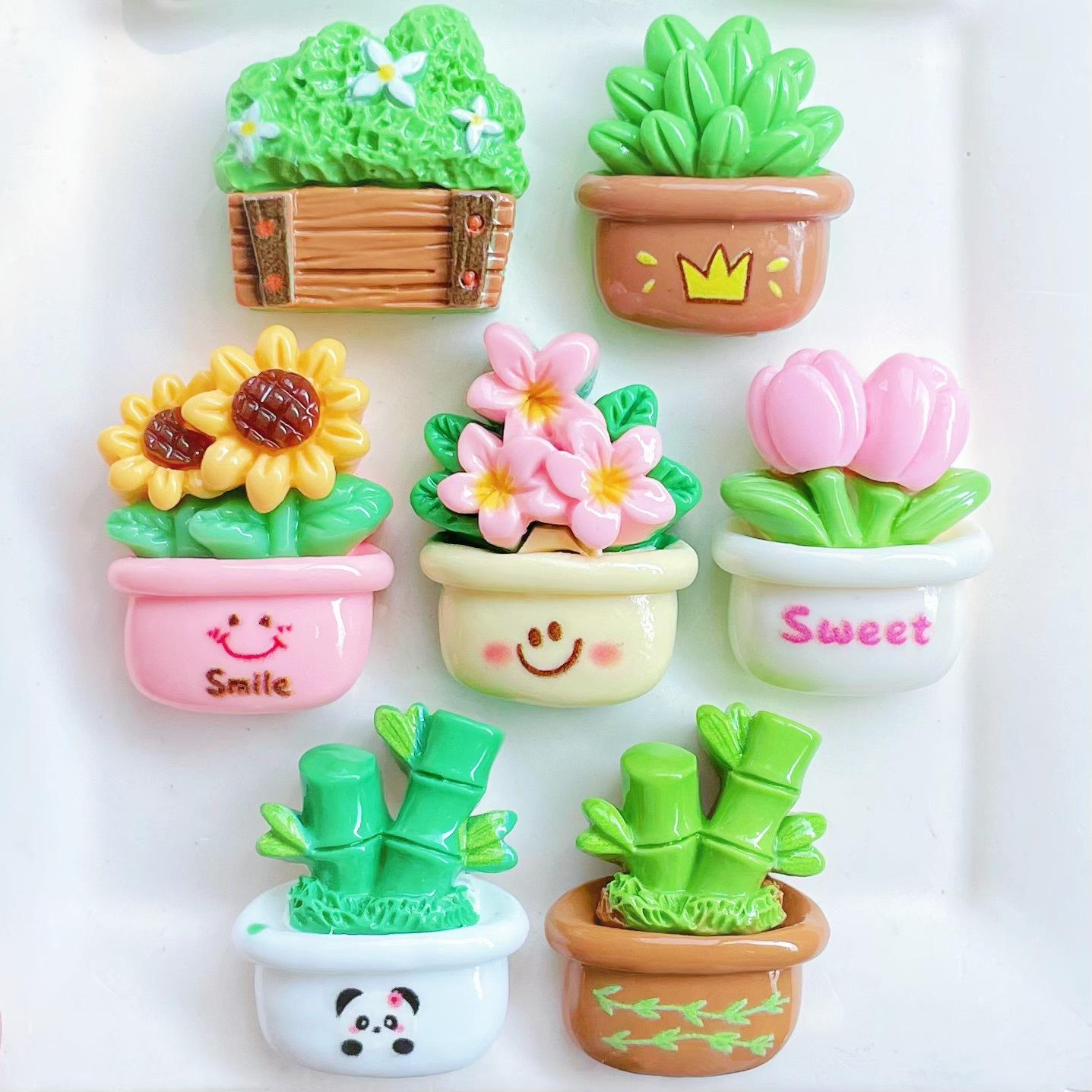 

7pcs Cream Adhesive Stickers Potted Plastic Accessories Simulate Flowers & Bamboo Plant Accessories,Suitable for Home decoration