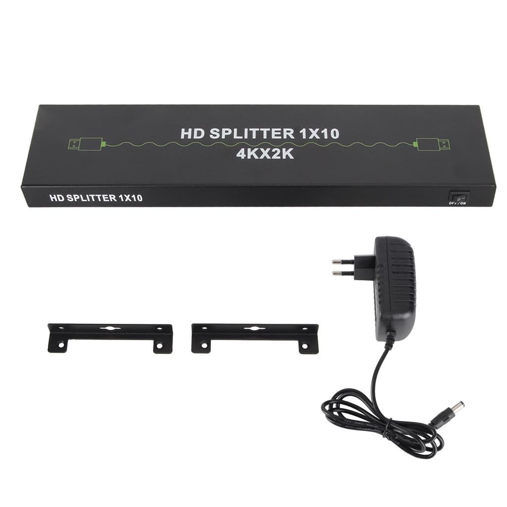 1 In 10 Out HD Multimedia Interface Splitter Support 4K 30Hz 3D Sound Video Sync 10 Way HD Video Splitter 100‑240V EU