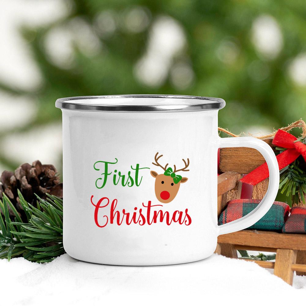 Holly Deer Print Mug Drink Juice Coffee Mugs Kids Enamel Milk Oat Mugs Merry Christmas Cups Home Party Decoration Xmas Eve Gift