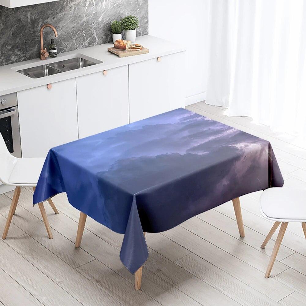 Thunder Cloud Lightning Tablecloth Colorful Cumulus  Anti-fouling Waterproof Rectangular Kitchen Table Home Decoration