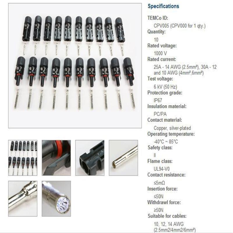 Metal Mc4 30a 25a Inner Contact Photovoltaic Solar  Panel  Connector Waterproof Kit Ip67