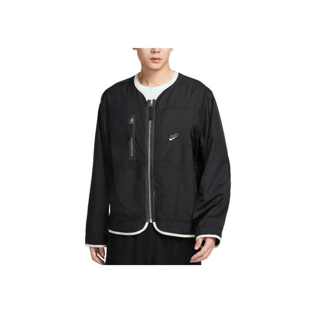 Nike Letter Pattern Zipper V-Neck Jacket Men Jackets Black DX0336-010