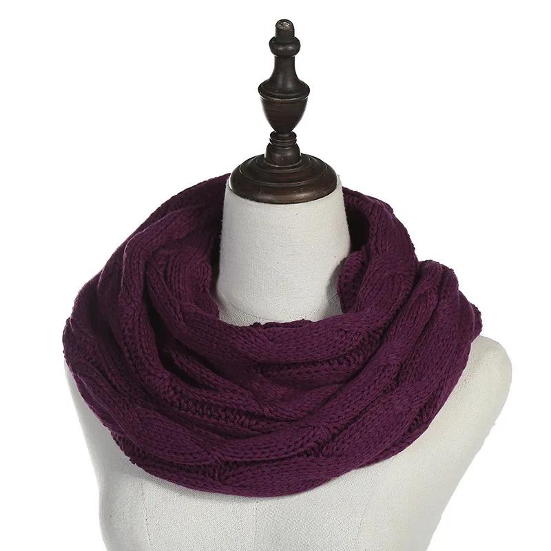 New Women Solid Color Cable Knitting Wool Snood Infinity Scarf Winter Neck Warmer Cowl Collar Circle Scarves AC041