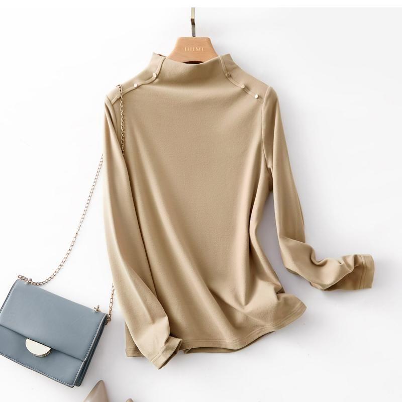 

Ihimi Half Turtleneck Dralon Long Sleeves Bottoming Shirt Women s 2025 Fall New Arrival Silm T-Shirt Velvet Padded Thickened Top