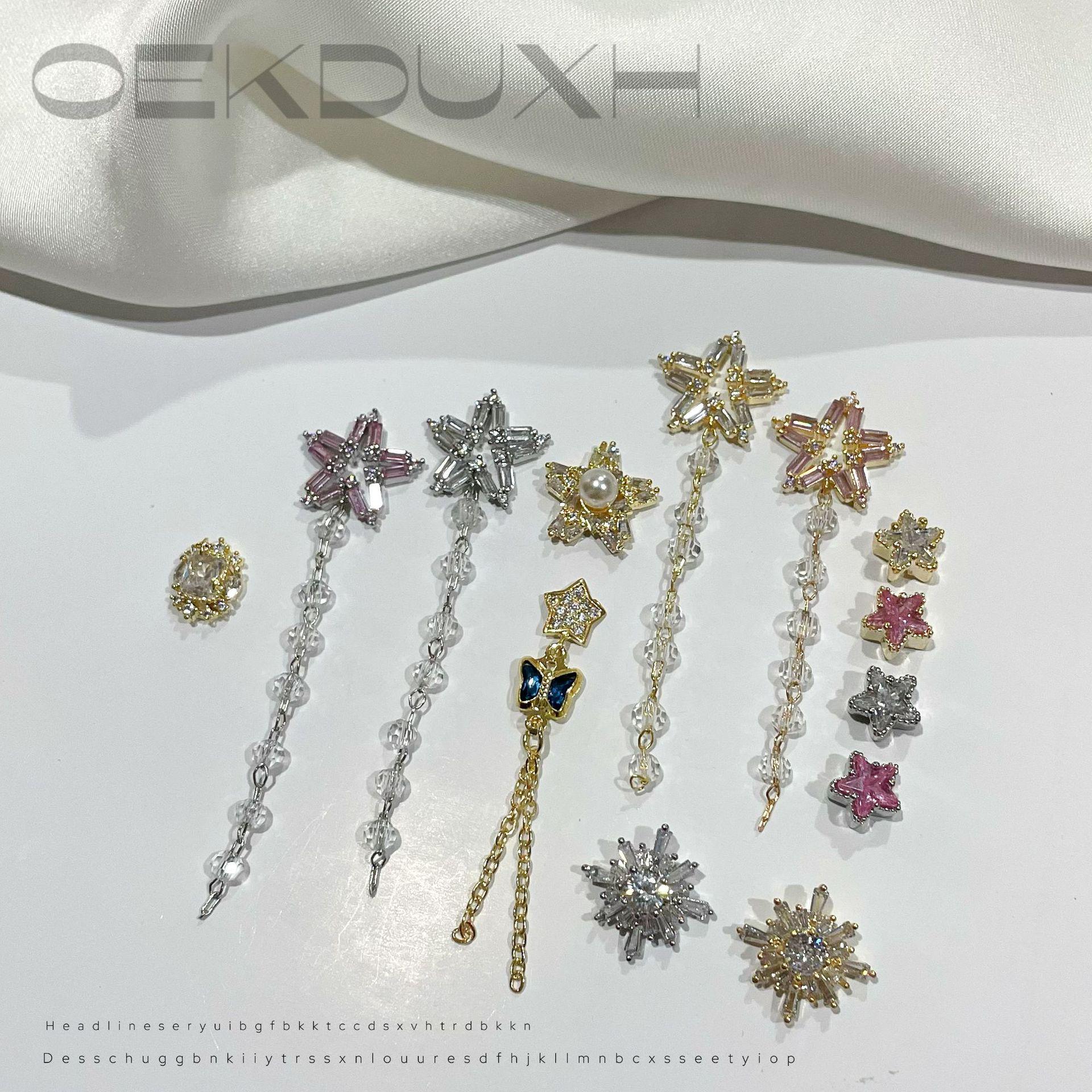 

LZ77 Colorful Pentagram Geometric Nails: DIY Tassel & Zircon Manicure Jewelry