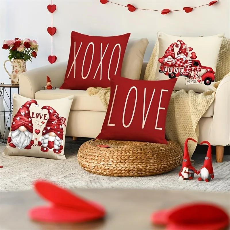 Valentine'S Day Decoration Pillowcase Dwarf Love Xoxo Pattern Design Is Suitable For Home Room Sofa Cushion Cover Lover Gift Sho