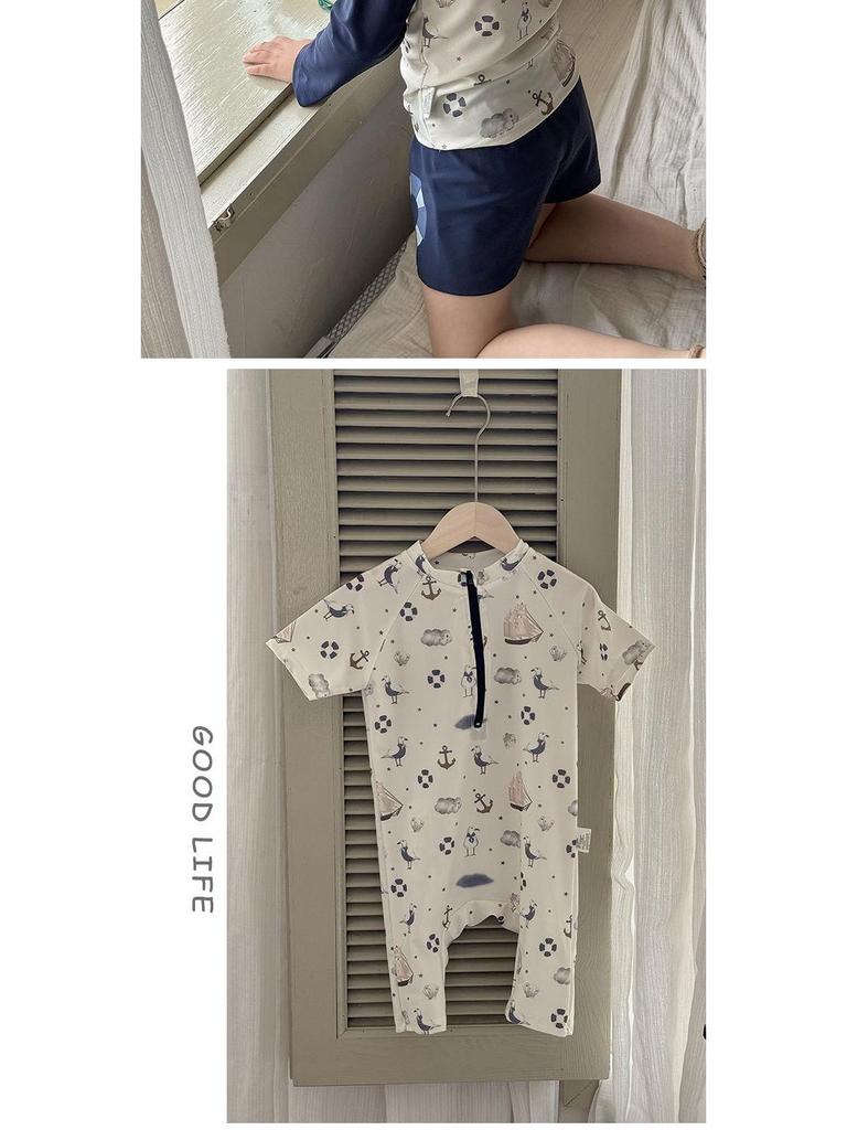 2024 Korean Style Kids' Summer Swimsuit - Simple, Casual, Quick-Drying Sun Protection for Beach & Hot Springs.