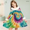 Girls Long Sleeve Colorful Printed Dress Furry Collar Furry Cuffs A Line Flared Hem